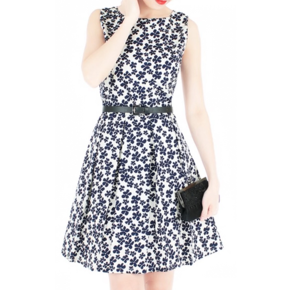 Jack Wills Larnark Open Back Sleeveless Dress Pleated A-Line Cotton navy size 4